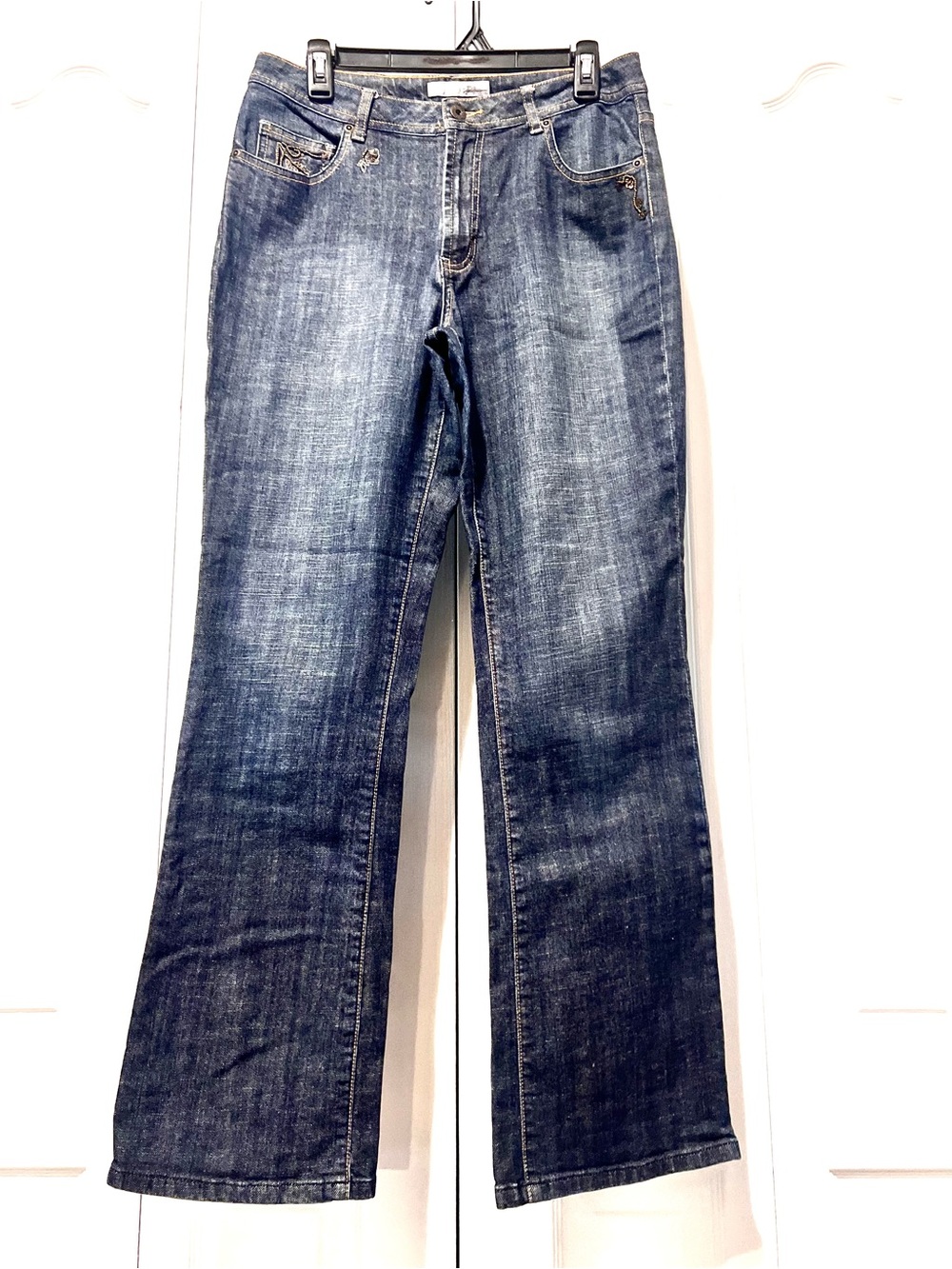 Chico's Platinum Women's Beaded/Sequin Strait. Leg Jeans/Faded Blue Wash-Sz 1 =8